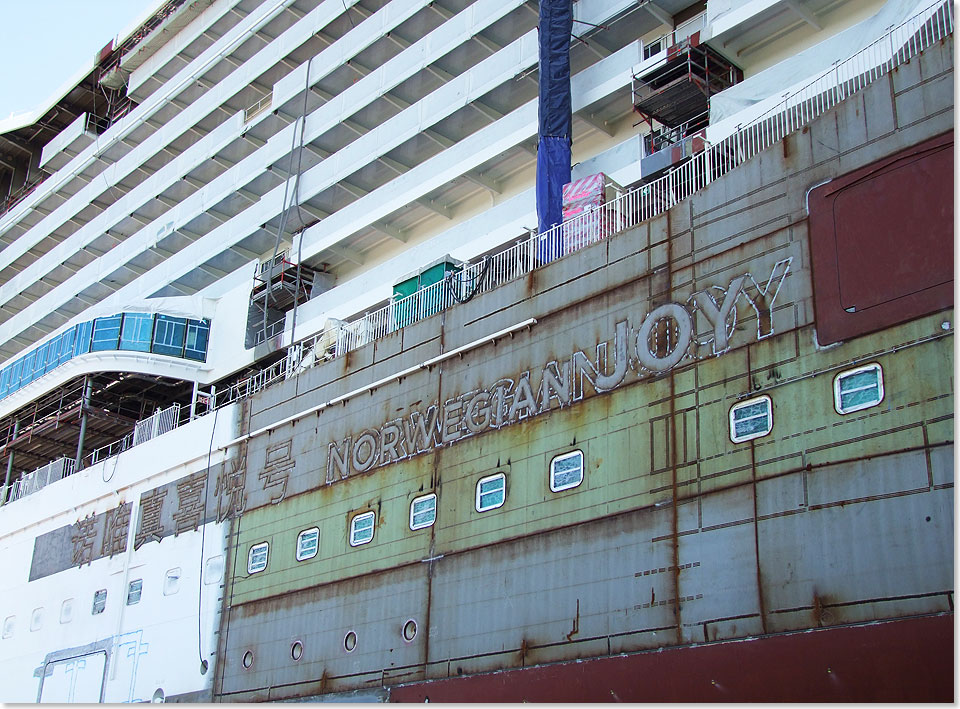 Die Sektion der NORWEGIAN JOY mit dem vorgesehenen Schiffsnamen.