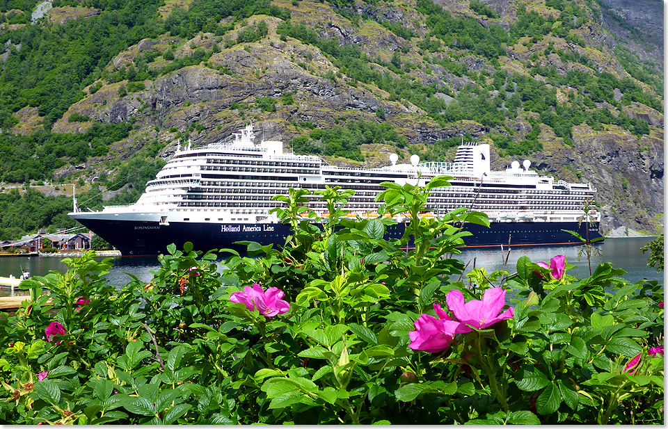 Sommerliche Fjordidylle: Die KONINGSDAM hat im Sognefjord festgemacht.