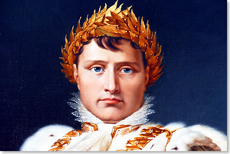 Napoleon hat sich selber zum Kaiser der Franzosen gekrnt. Das offizielle Portrt zeigt ihn in Hermelinkragen und mit goldenem Lorbeerkranz in l gemalt.