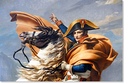 Diese Bilder kennt in Frankreich jedes Kind. Napoleon Bonaparte als reitender Heerfhrer auf dem Wege zu Macht und Ruhm. Zu sehen im Schlsschen Malmaison.