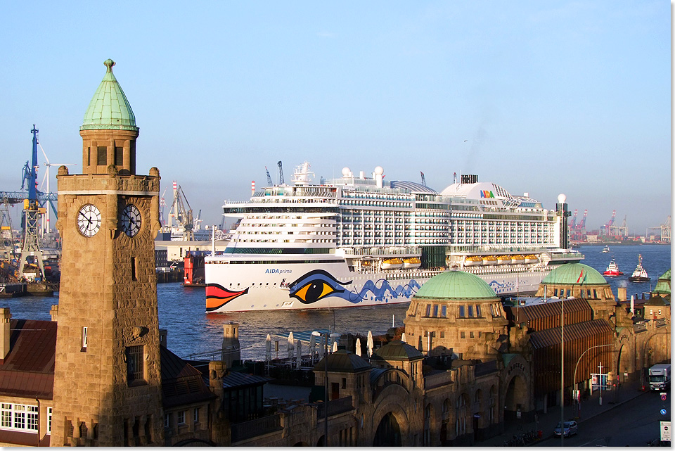 Hufigster Gast im Jahr 2017 ist die AIDAprima, die noch bis zum  4. November 2017  jeden Samstag vom Cruiseterminal Steinwerder ablegt.