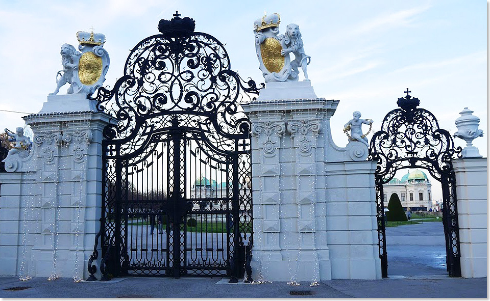 Am Schloss Belvedere in Wien, bei dem tatschlich die Aussicht auf die Stadt ganz nach dem italienischen Namen der Anlage bezaubernd schn ist.