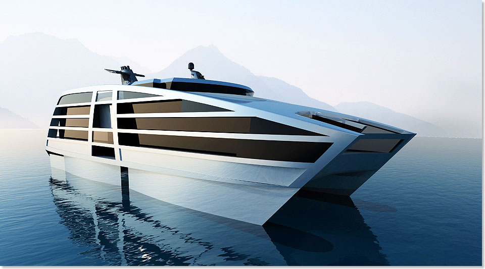 Der Entwurf eines exklusiven Kreuzfahrtschiffes von Abeking & Rasmussen für 166 Passagiere im SWATH-Design läuft unter dem Titel „Luxury Cruising”.