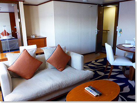 Auf dem Brückendeck liegen die beiden größten Suiten an Bord – getrennter Wohn- und Schlafbereich inklusive.