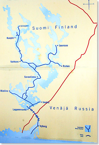 Karte der schiffbaren Routen des Saimaa-Sees.
