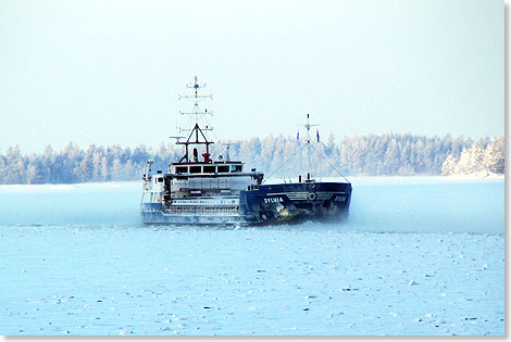 MS SYLVIA vor der Saimaa-Waldkulisse in Konvoifahrt.