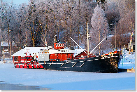 SS WENNO ist der älteste noch betriebsfähiger Frachter auf dem Saimaa See in Puumala, Finnland.